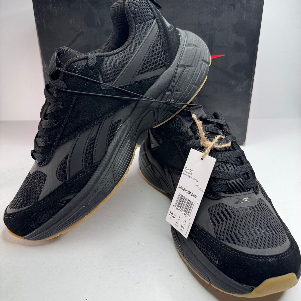 Reebok Chaos Mens Running Shoes Black Tan Gum Sole AR30303M-BBT Size 10 NEW - Picture 9 of 9
